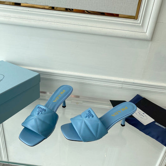 PRA QUILTED HIGH HEELS SANDALS 65 SKY LAMBSKIN - 35