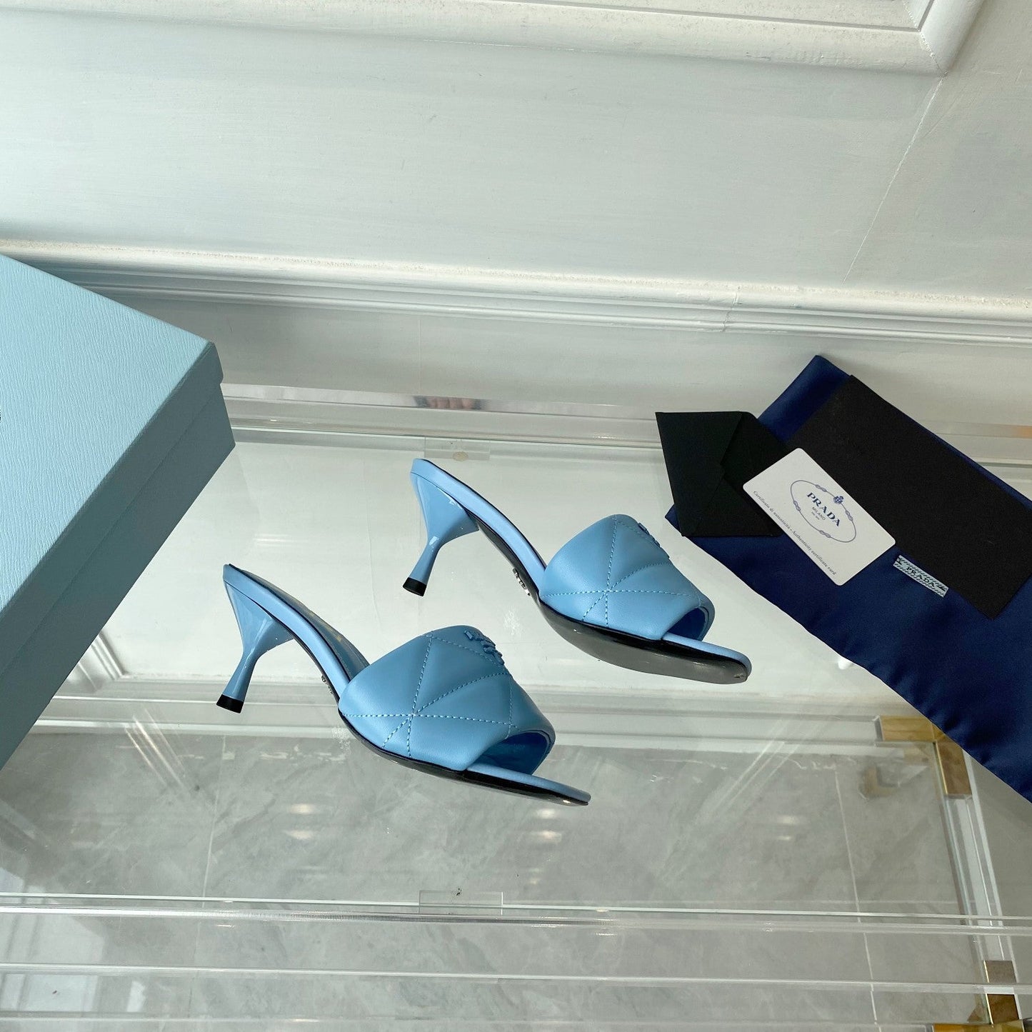 PRA QUILTED HIGH HEELS SANDALS 65 SKY LAMBSKIN - 35