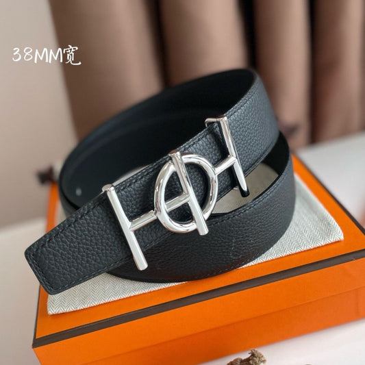 ULYSSE BELT BUCKLE & REVERSIBLE BLACK LEATHER STRAP 38MM SILVER HARDWARE - 30