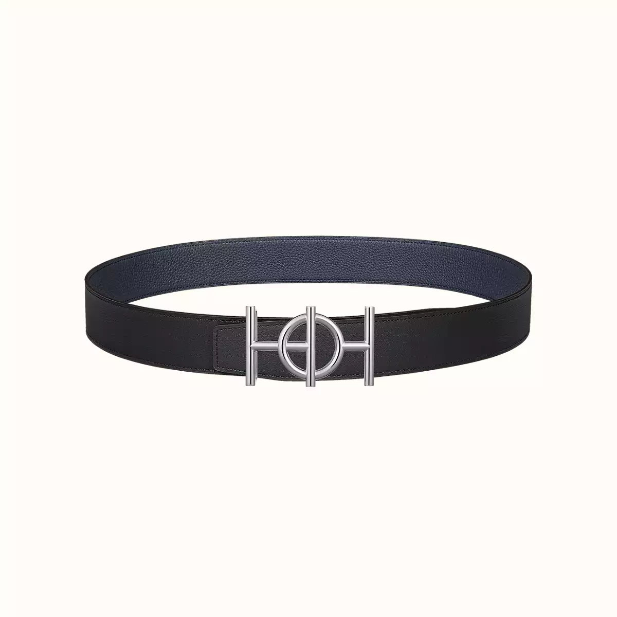 ULYSSE BELT BUCKLE & REVERSIBLE NAVY BLUE LEATHER STRAP 38MM SILVER HARDWARE - 30