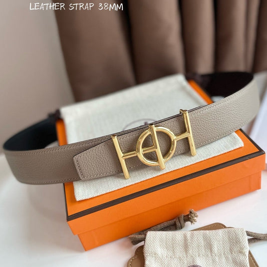 ULYSSE BELT BUCKLE & REVERSIBLE KHAKI BROWN LEATHER STRAP 38MM GOLD HARDWARE - 30