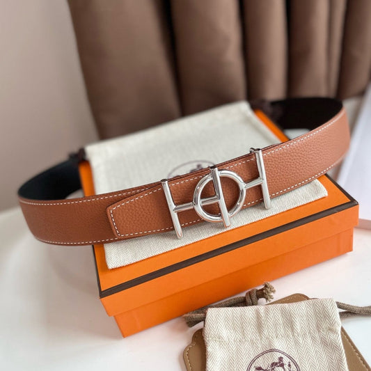 ULYSSE BELT BUCKLE & REVERSIBLE GINGER ORANGE LEATHER STRAP 38MM SILVER HARDWARE - 30