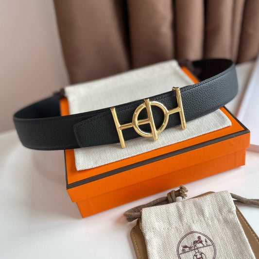 ULYSSE BELT BUCKLE & REVERSIBLE BLACK LEATHER STRAP 38MM GOLD HARDWARE - 30