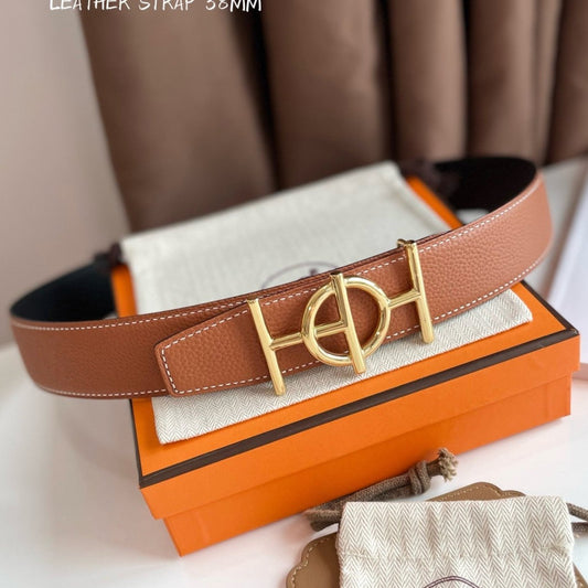 ULYSSE BELT BUCKLE & REVERSIBLE GINGER ORANGE LEATHER STRAP 38MM GOLD HARDWARE - 30