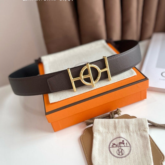 ULYSSE BELT BUCKLE & REVERSIBLE CHOCOLATE BROWN LEATHER STRAP 38MM GOLD HARDWARE - 30