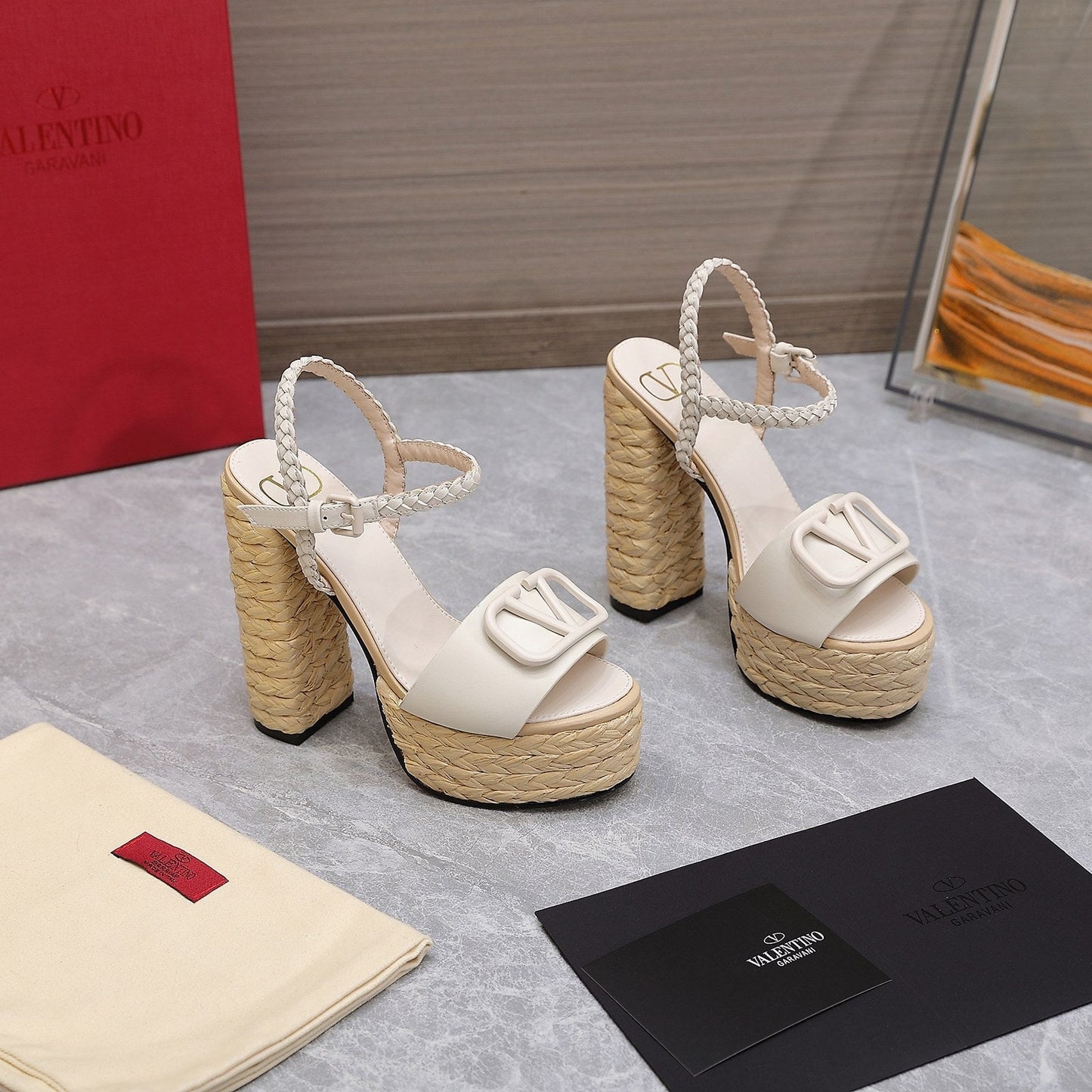 VLTN ESPADRILLE WEDGE SANDALS 25S 130 MM IN WHITE LAMBSKIN - 35