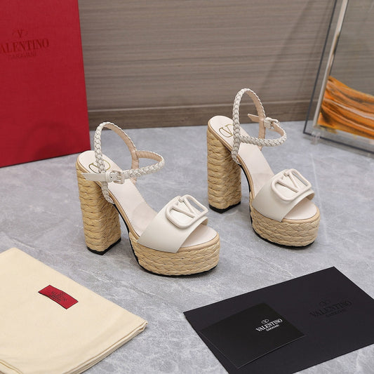 VLTN ESPADRILLE WEDGE SANDALS 25S 130 MM IN WHITE LAMBSKIN - 35