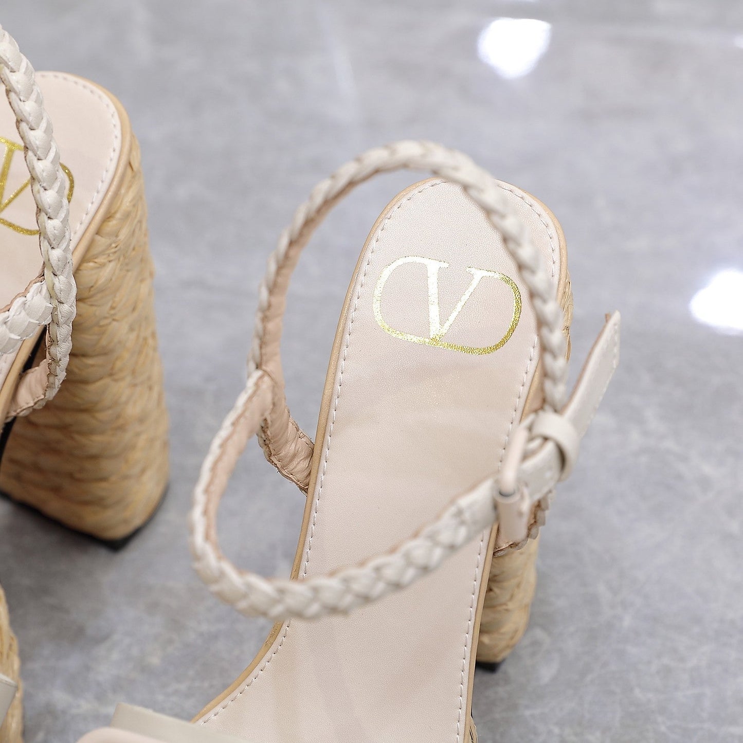 VLTN ESPADRILLE WEDGE SANDALS 25S 130 MM IN WHITE LAMBSKIN - 35