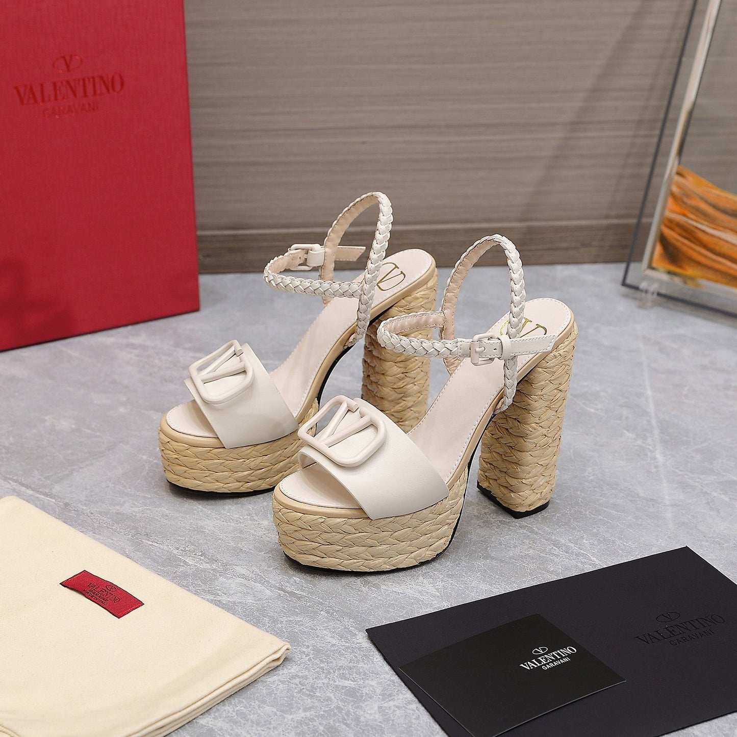 VLTN ESPADRILLE WEDGE SANDALS 25S 130 MM IN WHITE LAMBSKIN - 35
