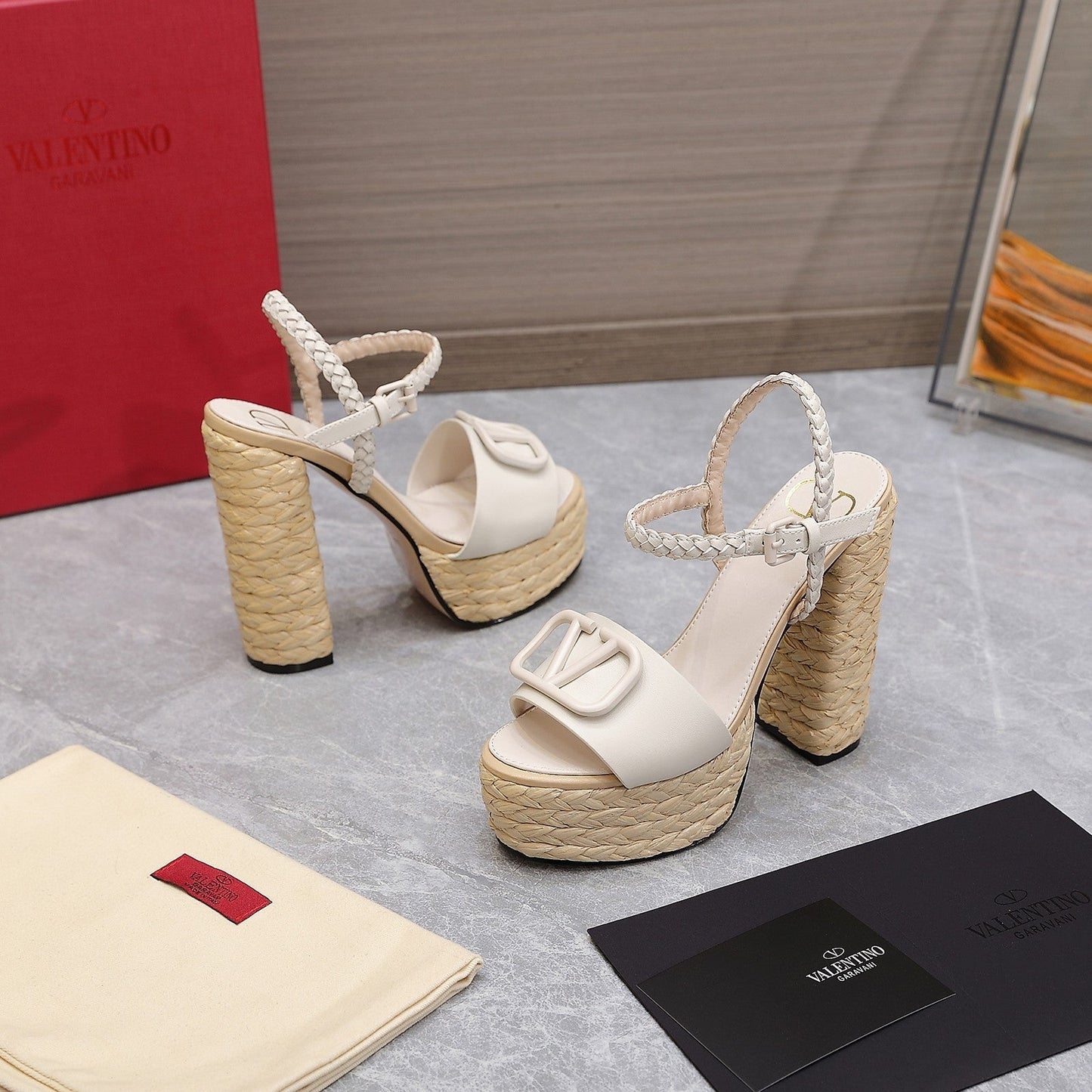 VLTN ESPADRILLE WEDGE SANDALS 25S 130 MM IN WHITE LAMBSKIN - 35