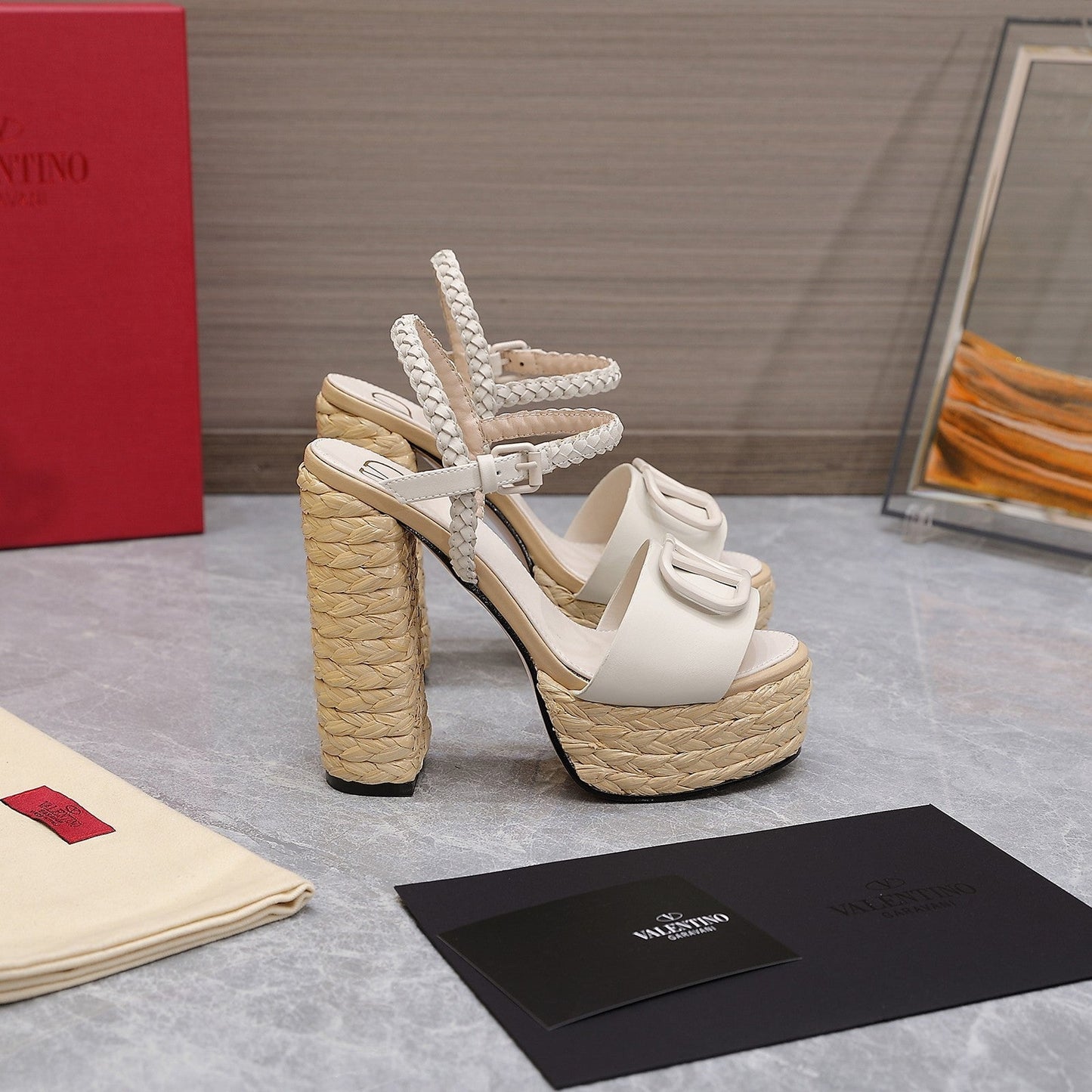 VLTN ESPADRILLE WEDGE SANDALS 25S 130 MM IN WHITE LAMBSKIN - 35