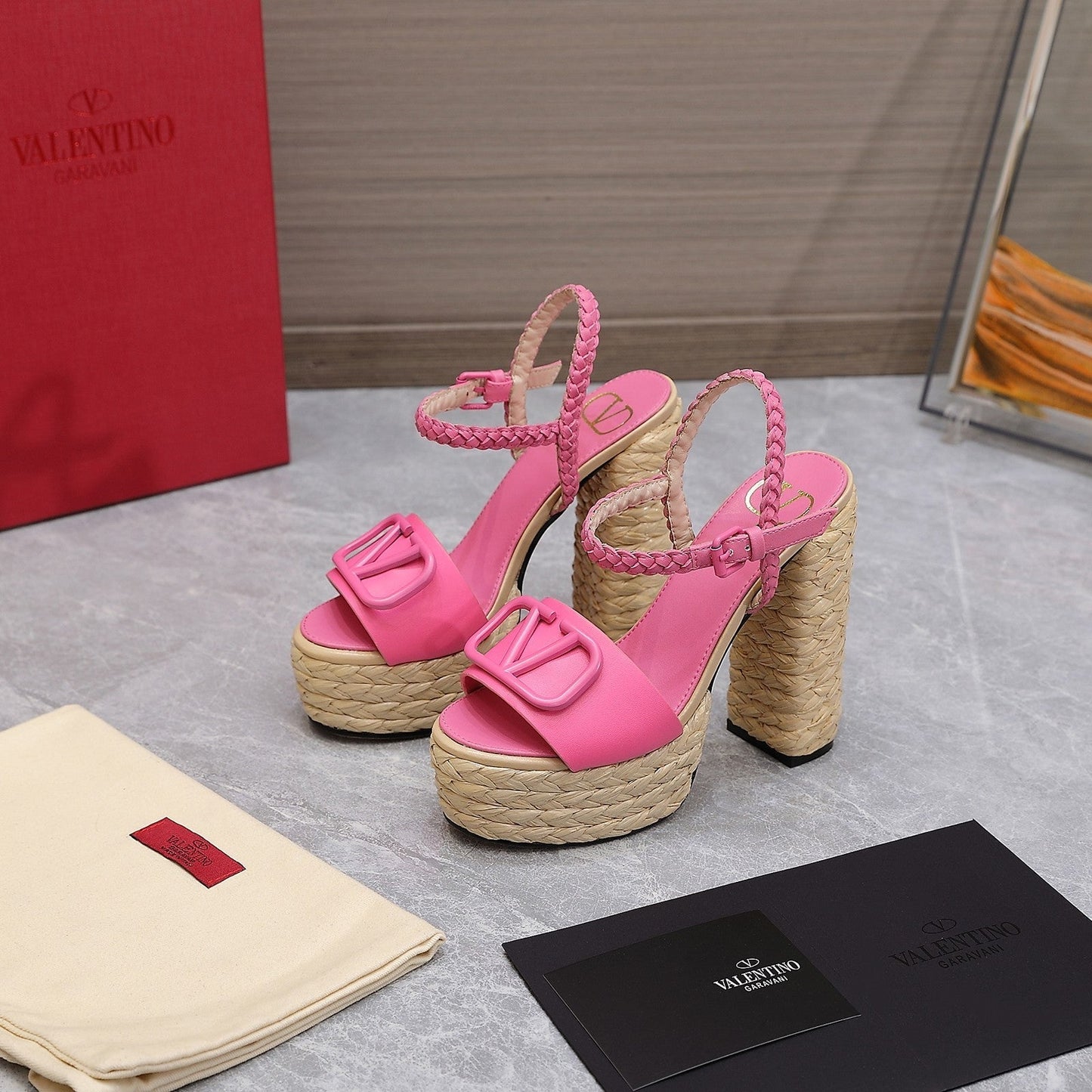VLTN ESPADRILLE WEDGE SANDALS 25S 130 MM IN PINK LAMBSKIN - 35
