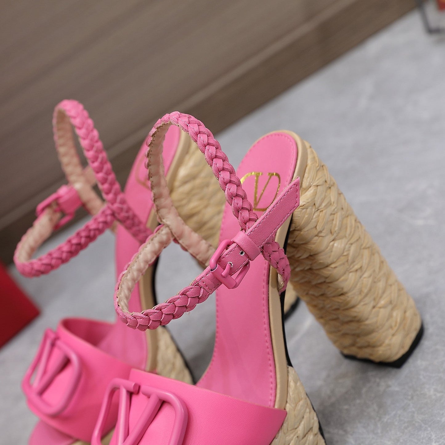VLTN ESPADRILLE WEDGE SANDALS 25S 130 MM IN PINK LAMBSKIN - 35