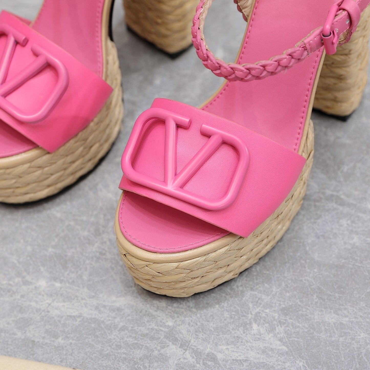 VLTN ESPADRILLE WEDGE SANDALS 25S 130 MM IN PINK LAMBSKIN - 35