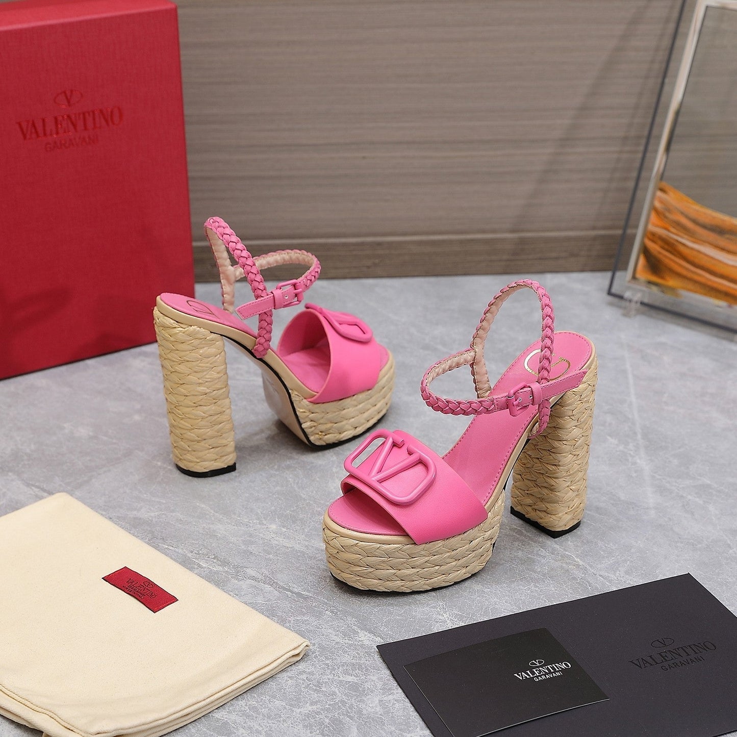 VLTN ESPADRILLE WEDGE SANDALS 25S 130 MM IN PINK LAMBSKIN - 35