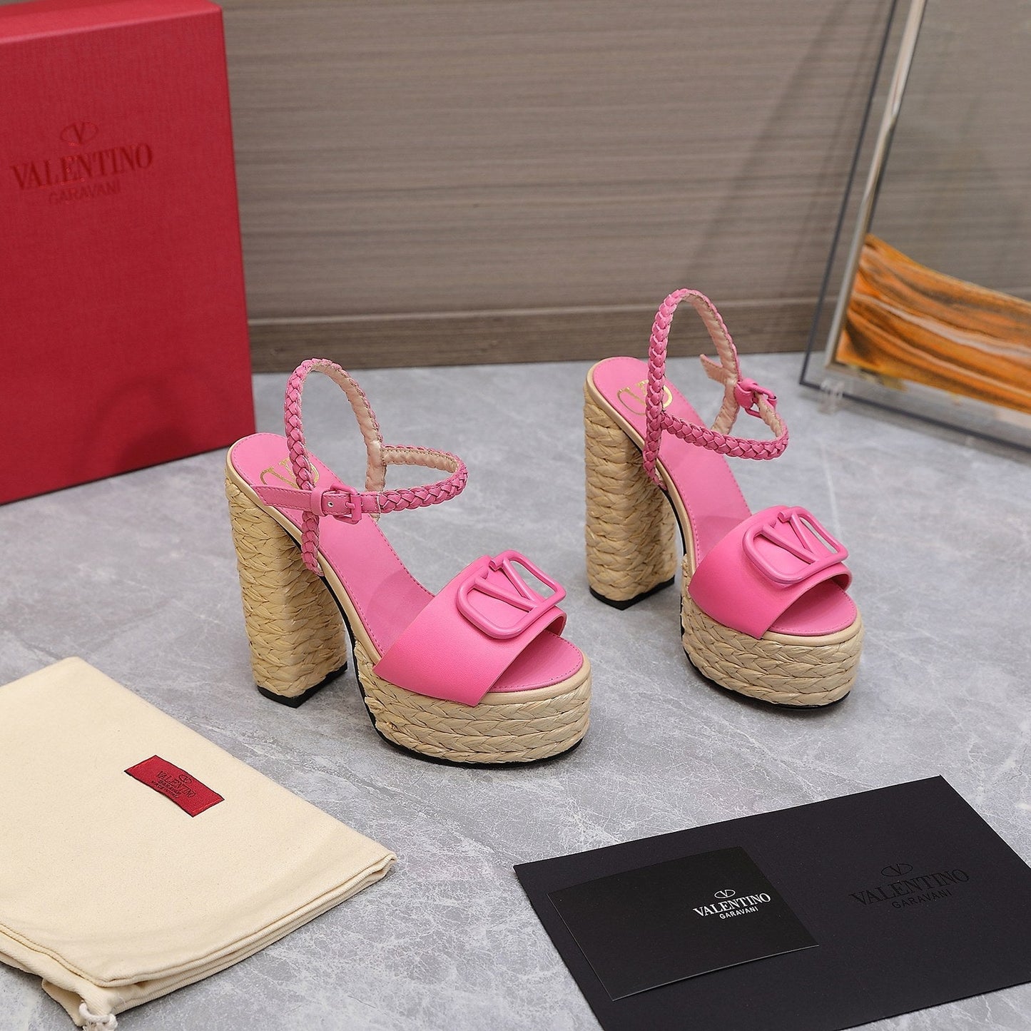 VLTN ESPADRILLE WEDGE SANDALS 25S 130 MM IN PINK LAMBSKIN - 35