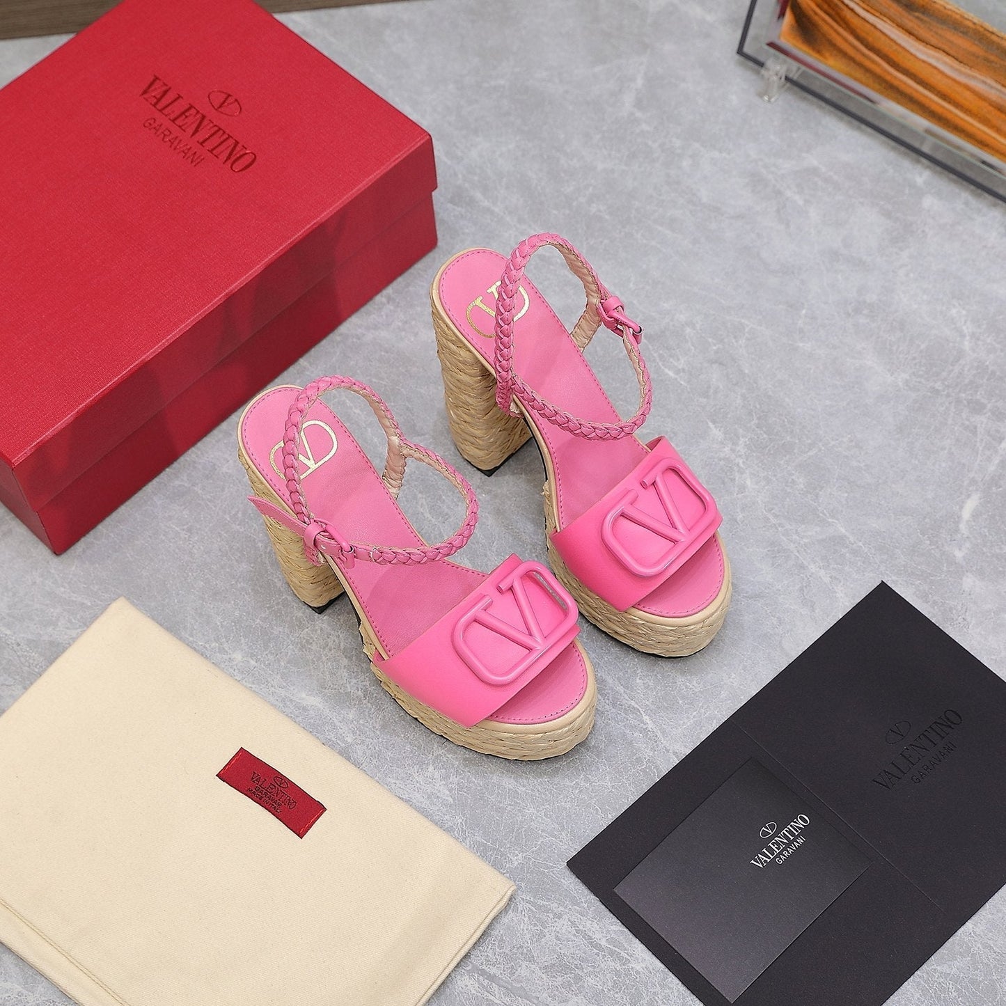 VLTN ESPADRILLE WEDGE SANDALS 25S 130 MM IN PINK LAMBSKIN - 35