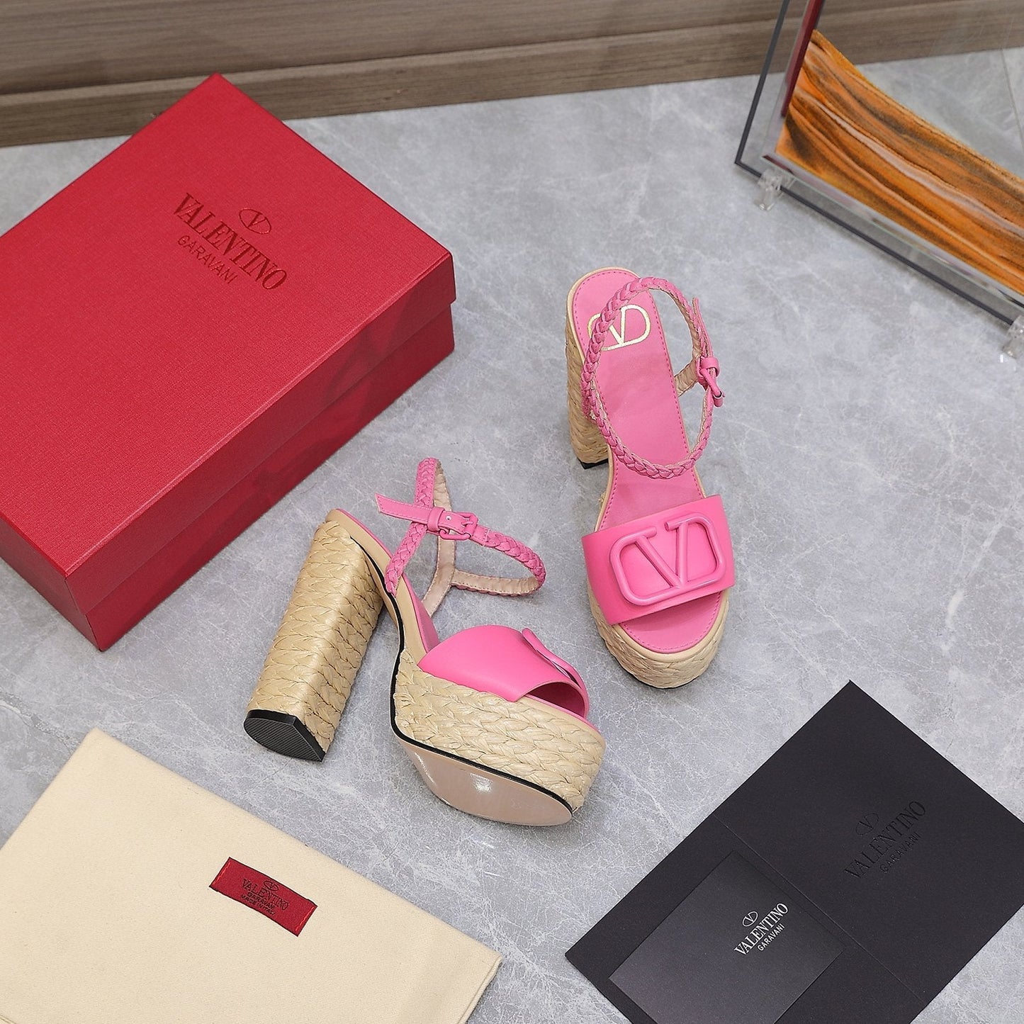 VLTN ESPADRILLE WEDGE SANDALS 25S 130 MM IN PINK LAMBSKIN - 35