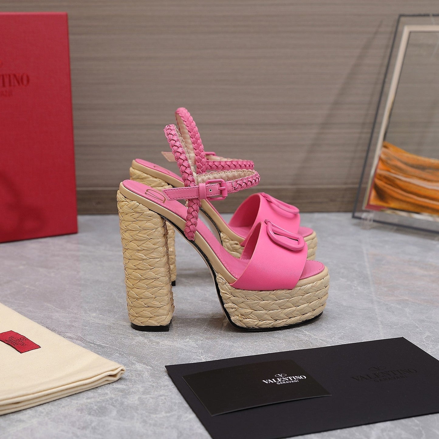 VLTN ESPADRILLE WEDGE SANDALS 25S 130 MM IN PINK LAMBSKIN - 35