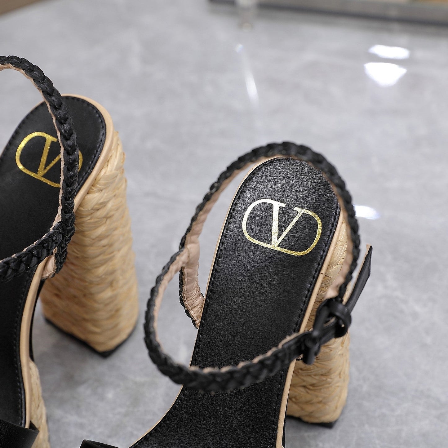 VLTN ESPADRILLE WEDGE SANDALS 25S 130 MM IN BLACK LAMBSKIN - 35