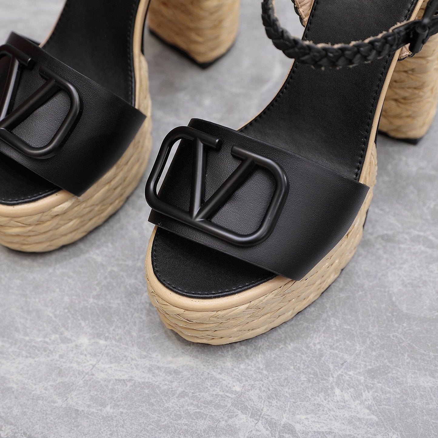 VLTN ESPADRILLE WEDGE SANDALS 25S 130 MM IN BLACK LAMBSKIN - 35
