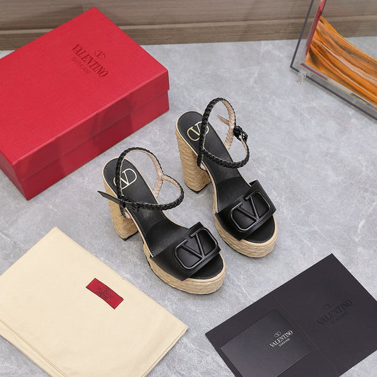 VLTN ESPADRILLE WEDGE SANDALS 25S 130 MM IN BLACK LAMBSKIN - 35
