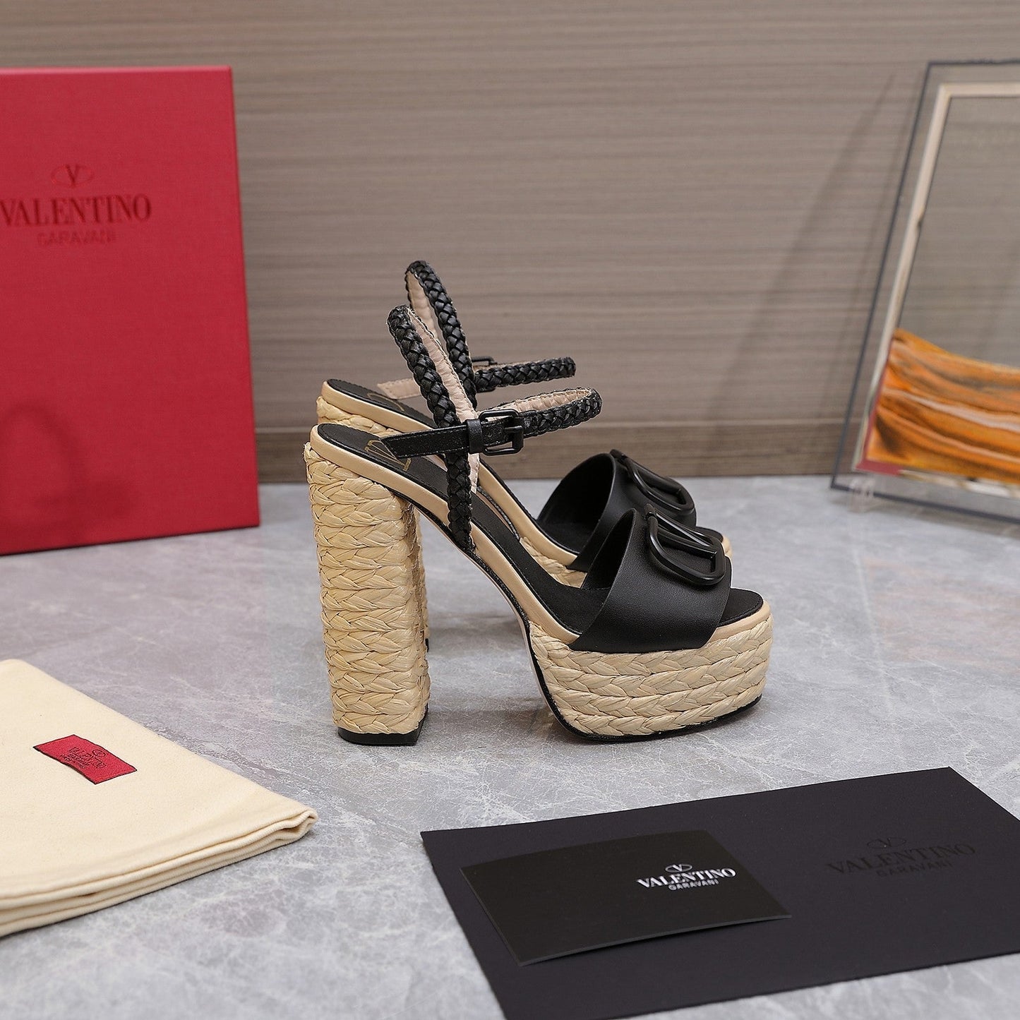 VLTN ESPADRILLE WEDGE SANDALS 25S 130 MM IN BLACK LAMBSKIN - 35