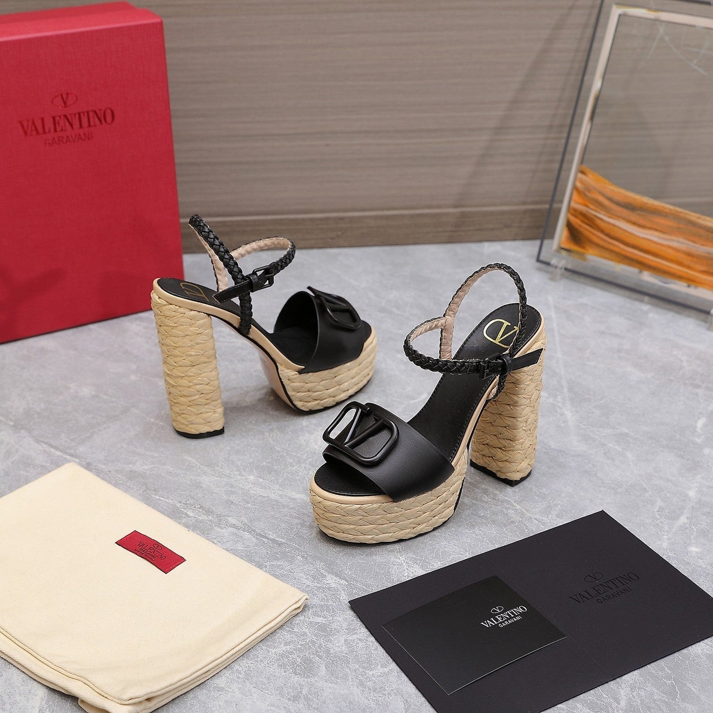 VLTN ESPADRILLE WEDGE SANDALS 25S 130 MM IN BLACK LAMBSKIN - 35