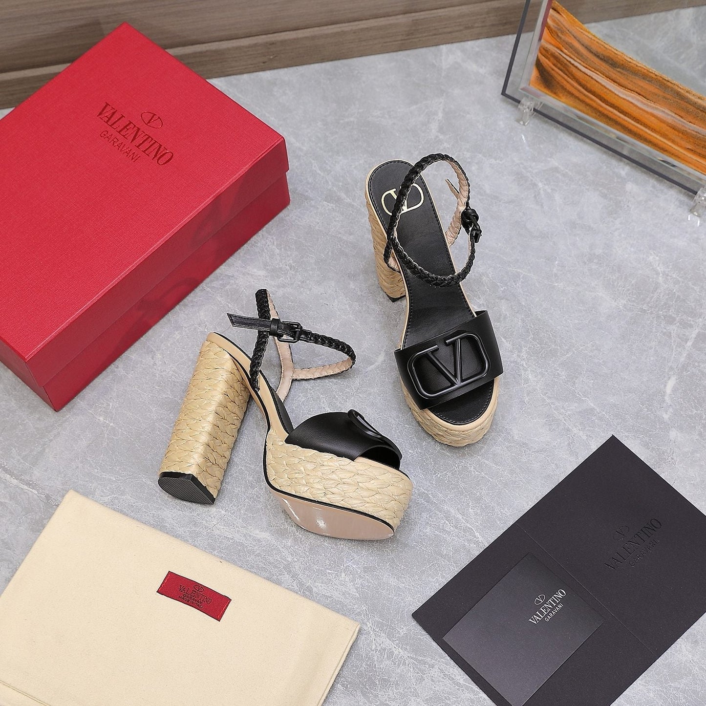 VLTN ESPADRILLE WEDGE SANDALS 25S 130 MM IN BLACK LAMBSKIN - 35