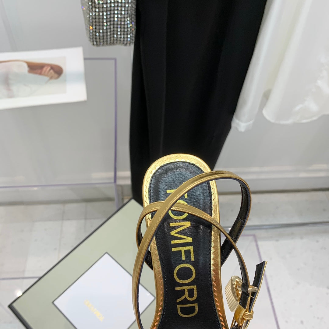TOM FORD 26S GOLD BUCKLE HEELS 105 MM IN GOLD LAMBSKIN