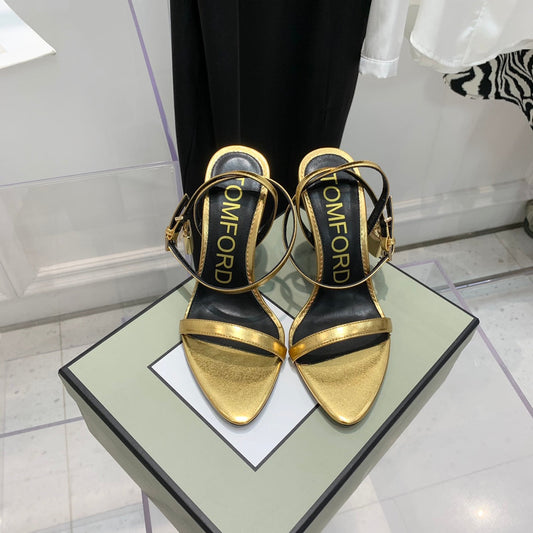 ТУФЛІ TOM FORD 26S НА КАБЛУКУ 105 ММ З ЗОЛОТИСТОЇ ОВЕЧОЇ ШКІРИ ІЗ ЗОЛОТОЮ ПРЯЖКОЮ