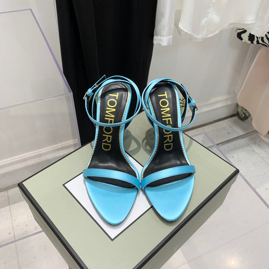 ТУФЛІ TOM FORD 26S ЗІ ЗОЛОТОЮ ПРЯЖКОЮ, КАБЛУК 105 ММ, ЗІ ШКІРИ ЯГНЯТИ КОЛЬОРУ AQUA BLUE