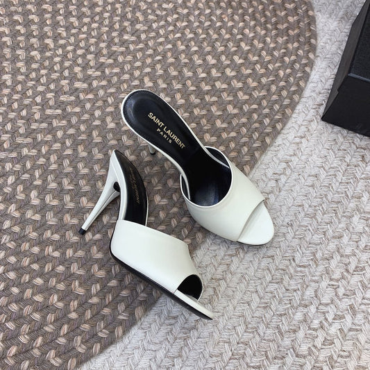 LA 16 HEELED MULES IN WHITE SMOOTH LAMBSKIN - 34