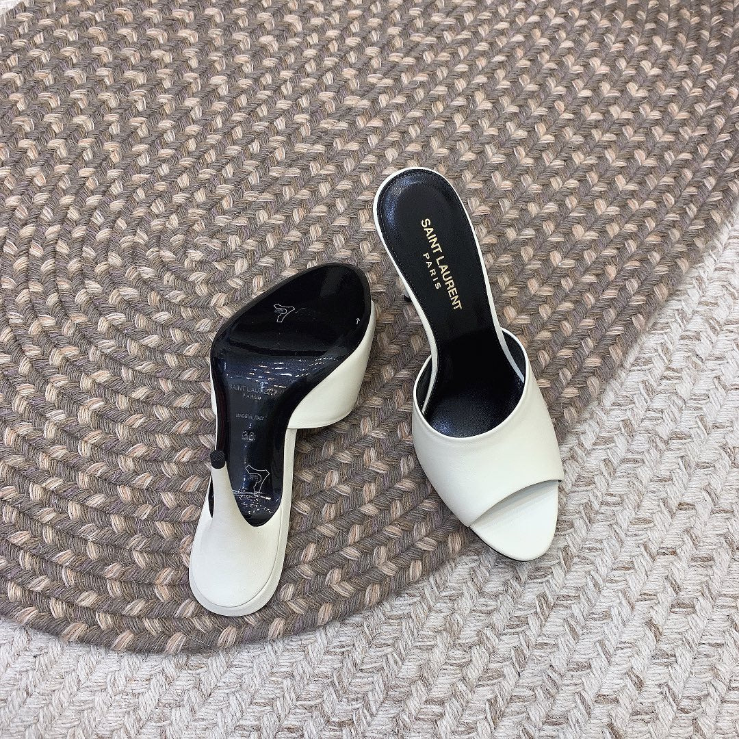 LA 16 HEELED MULES IN WHITE SMOOTH LAMBSKIN - 34