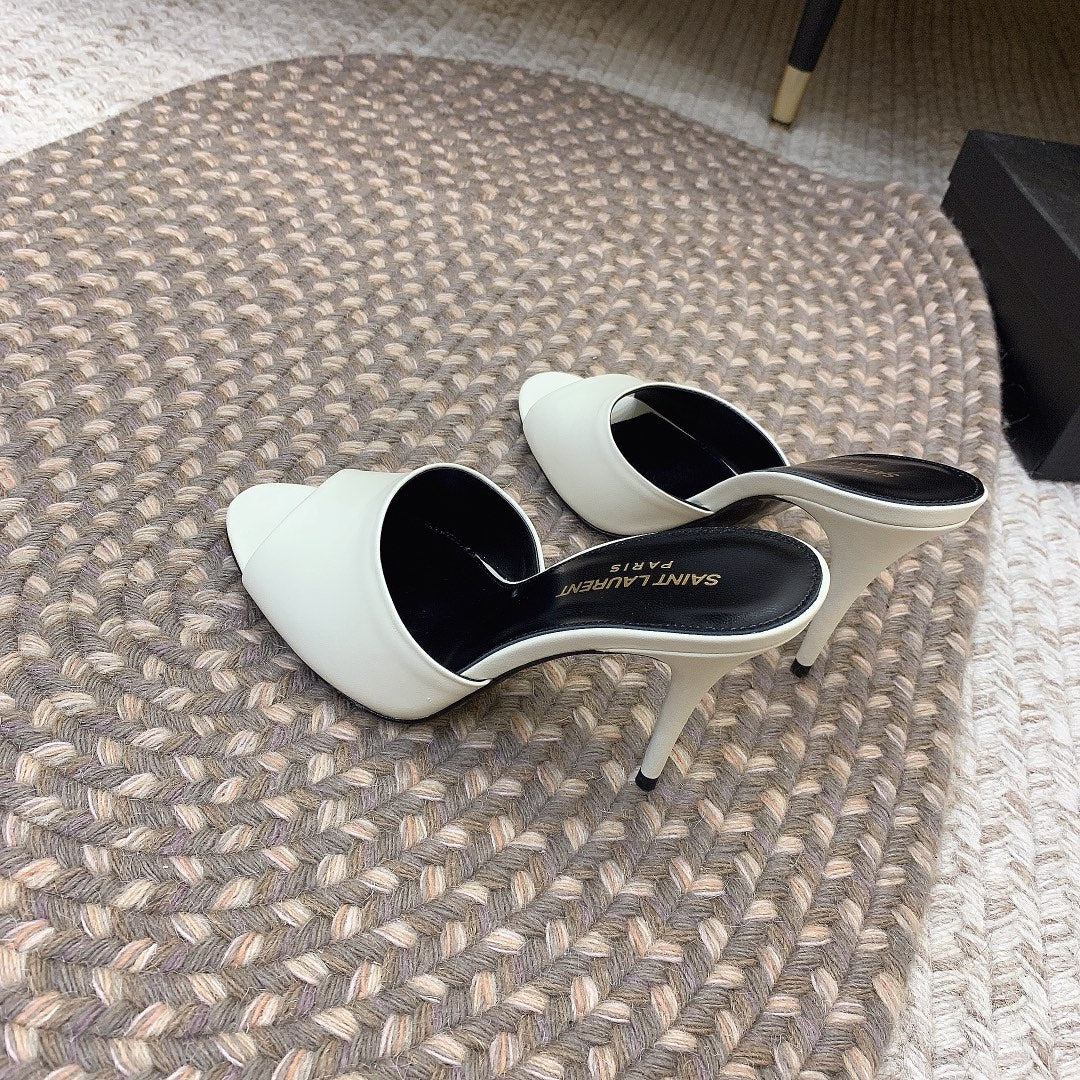 LA 16 HEELED MULES IN WHITE SMOOTH LAMBSKIN - 34