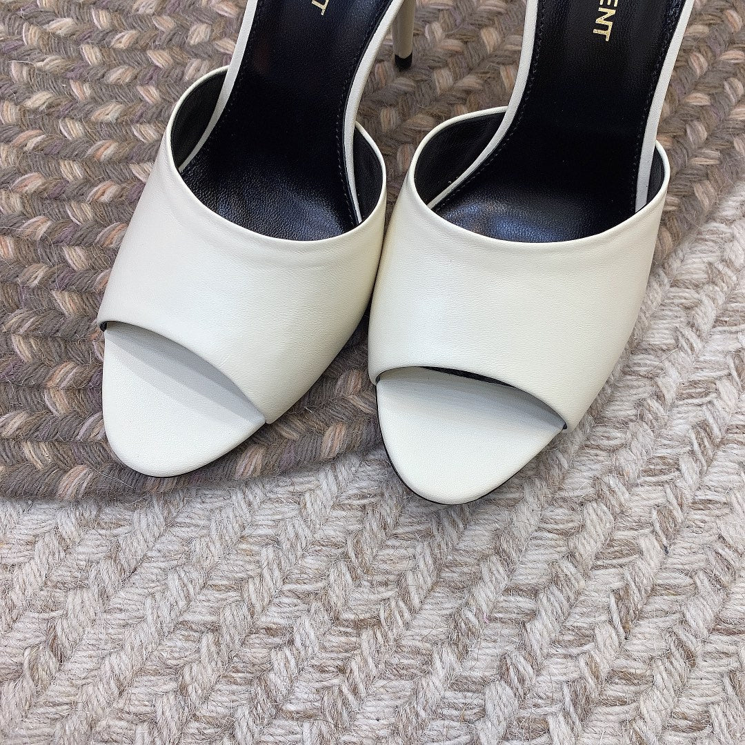LA 16 HEELED MULES IN WHITE SMOOTH LAMBSKIN - 34