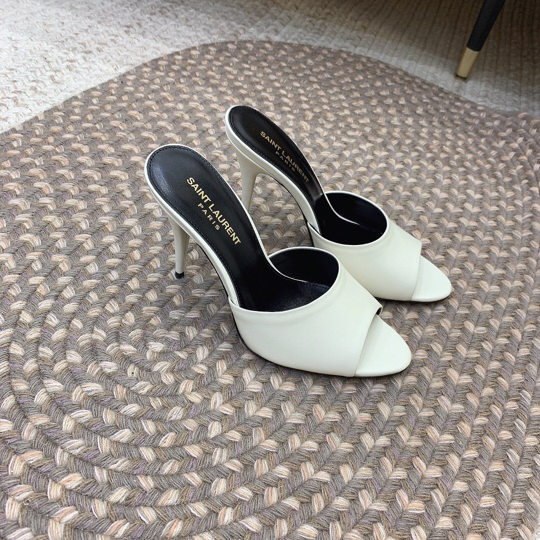 LA 16 HEELED MULES IN WHITE SMOOTH LAMBSKIN - 34