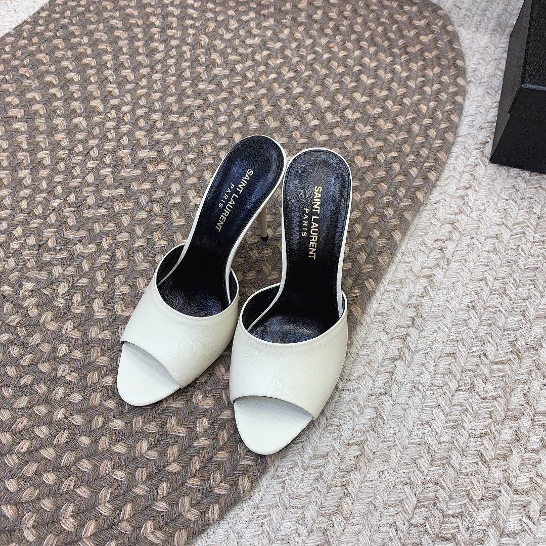 LA 16 HEELED MULES IN WHITE SMOOTH LAMBSKIN - 34