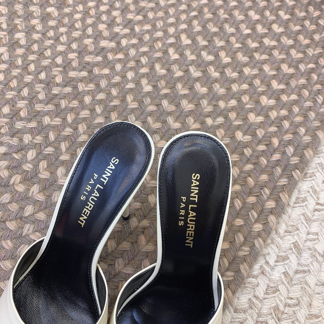 LA 16 HEELED MULES IN WHITE SMOOTH LAMBSKIN - 34