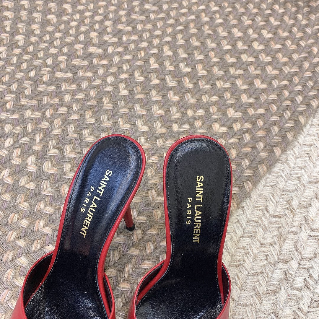 LA 16 HEELED MULES IN RED SMOOTH LAMBSKIN - 34
