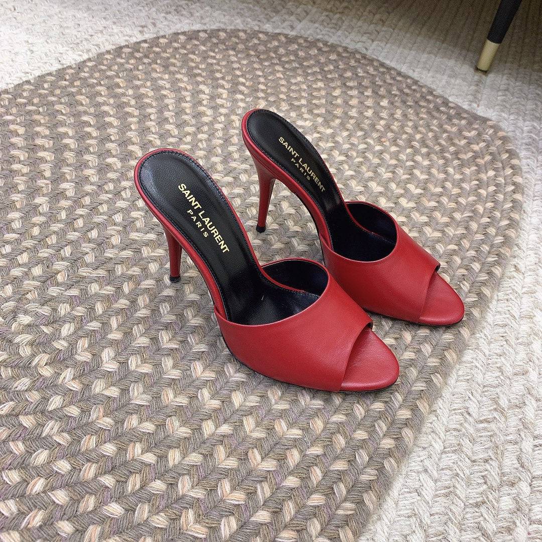 LA 16 HEELED MULES IN RED SMOOTH LAMBSKIN - 34