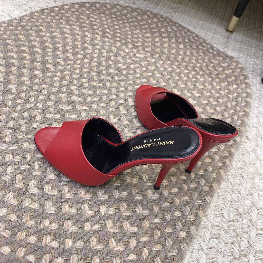 LA 16 HEELED MULES IN RED SMOOTH LAMBSKIN - 34