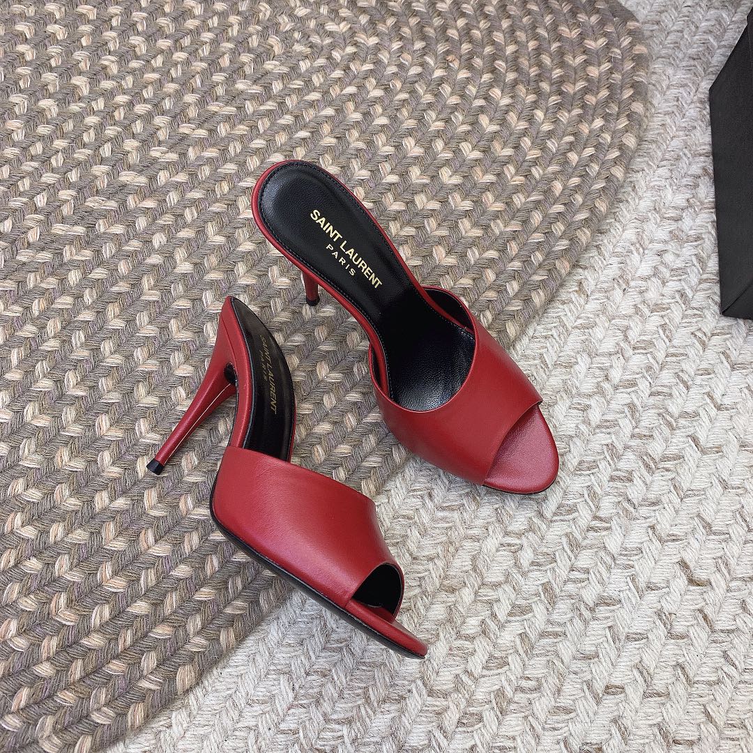 LA 16 HEELED MULES IN RED SMOOTH LAMBSKIN - 34