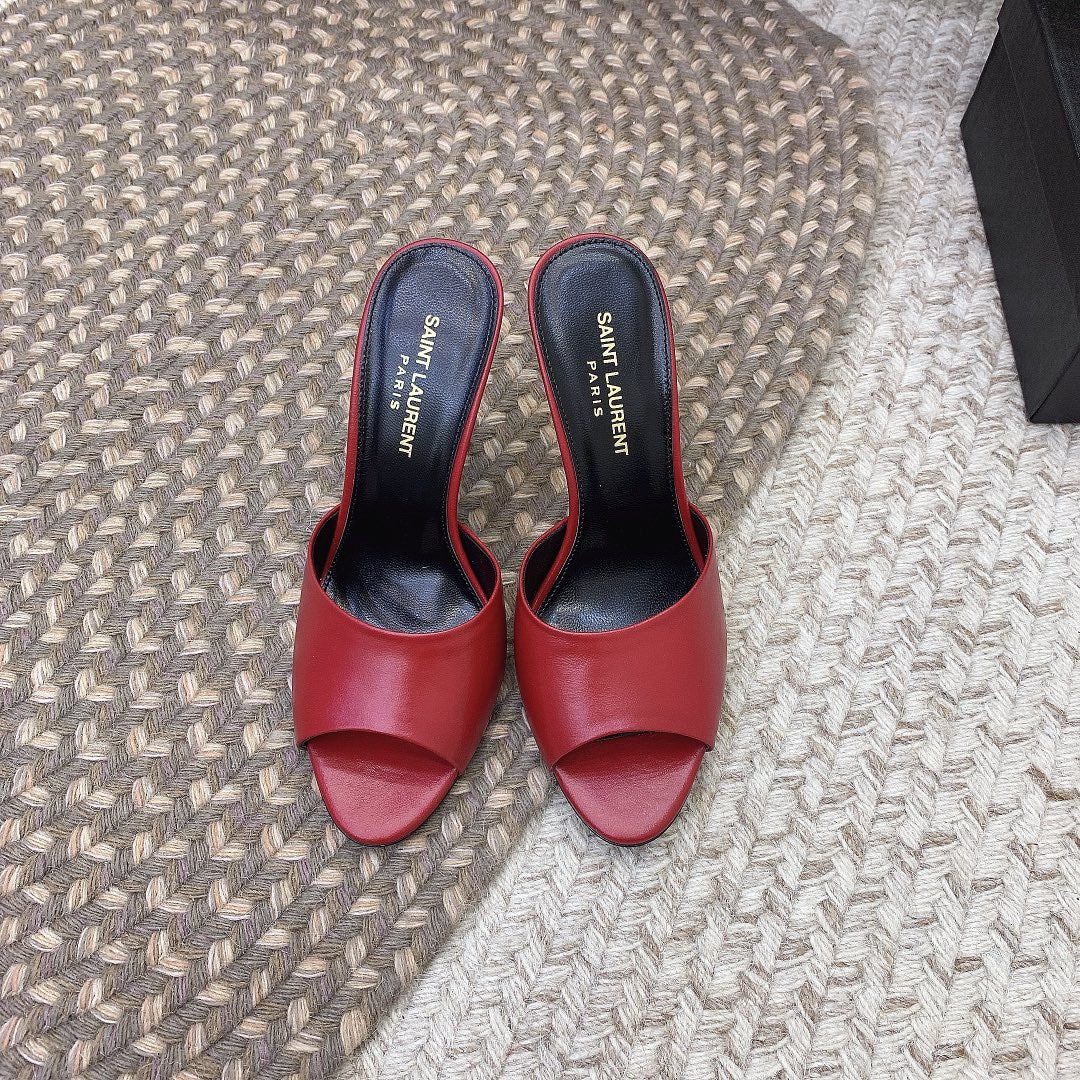 LA 16 HEELED MULES IN RED SMOOTH LAMBSKIN - 34