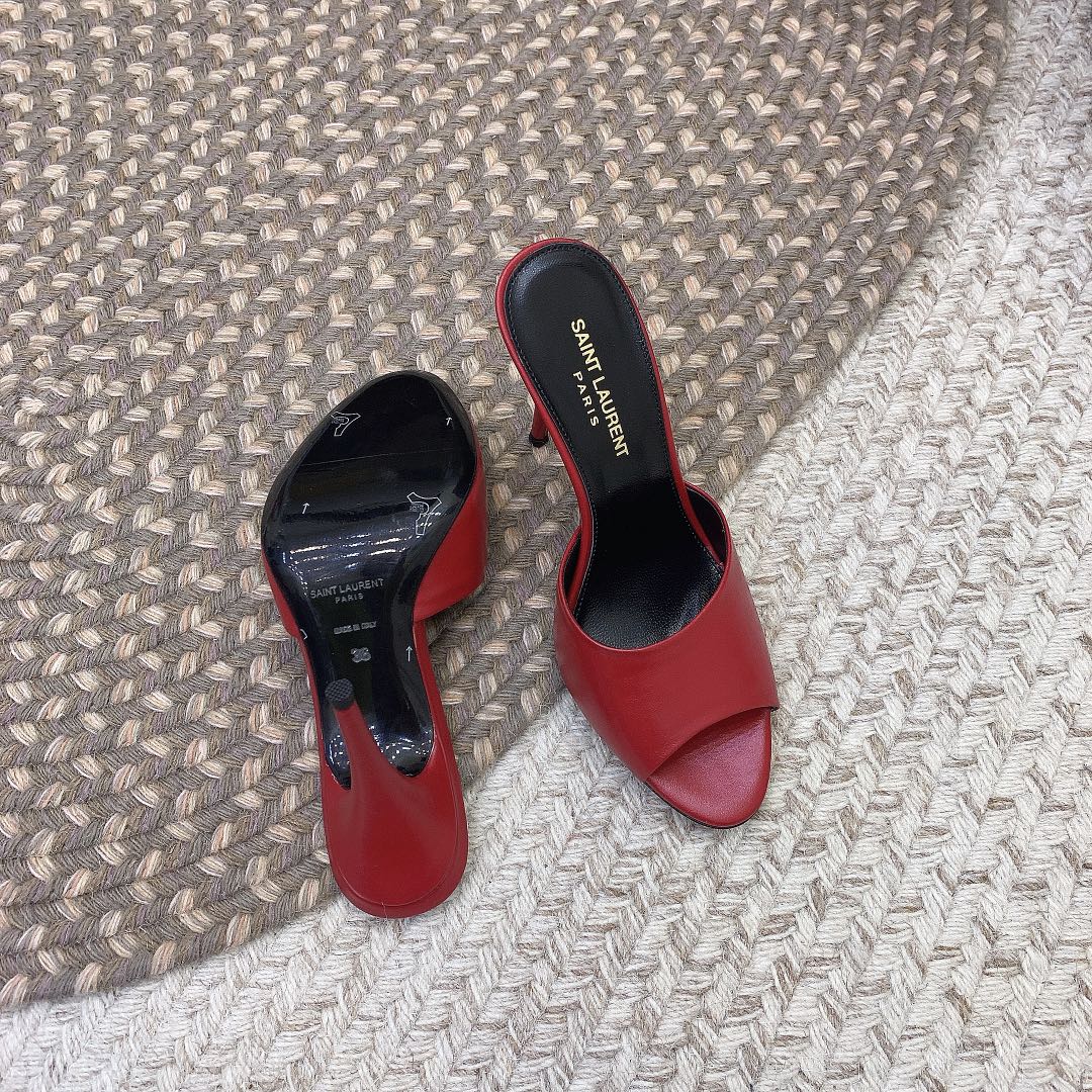 LA 16 HEELED MULES IN RED SMOOTH LAMBSKIN - 34