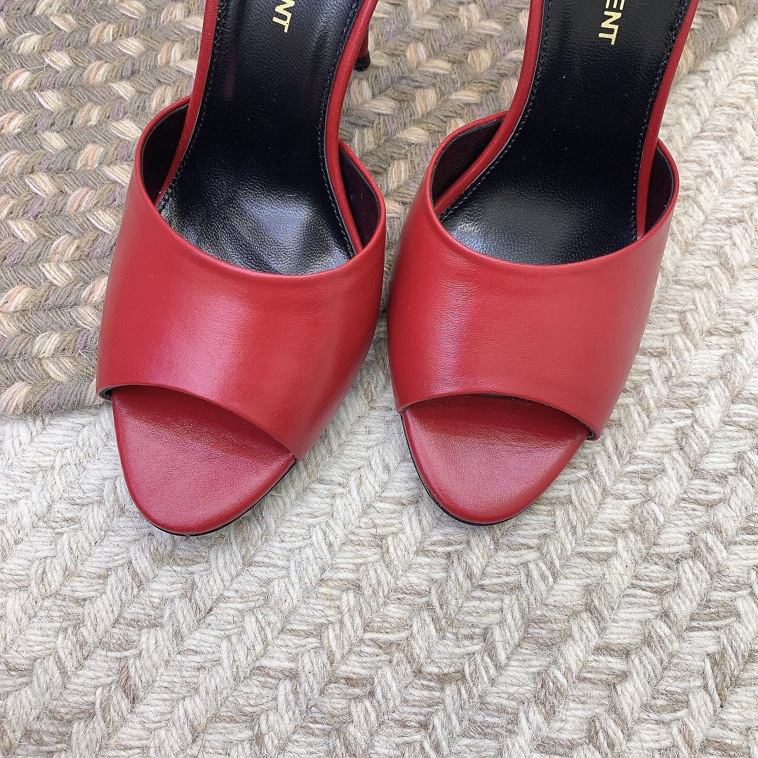LA 16 HEELED MULES IN RED SMOOTH LAMBSKIN - 34