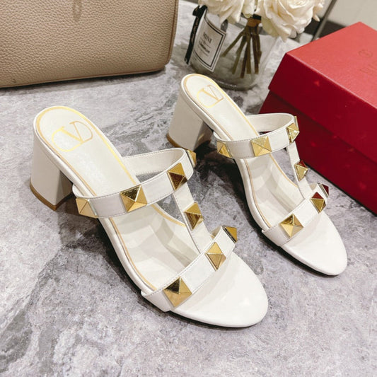 ROMAN STUD WHITE CALFSKIN SLIDE SANDAL 60 MM - 34