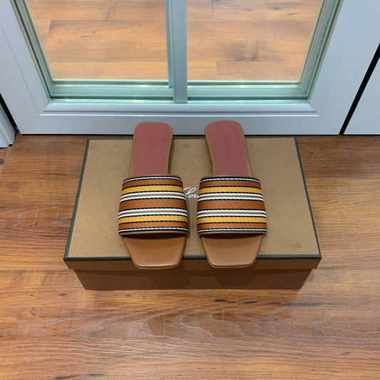 LP RAFFIA CHARMS FLATS SANDAL CARAMEL CALFSKIN - 35