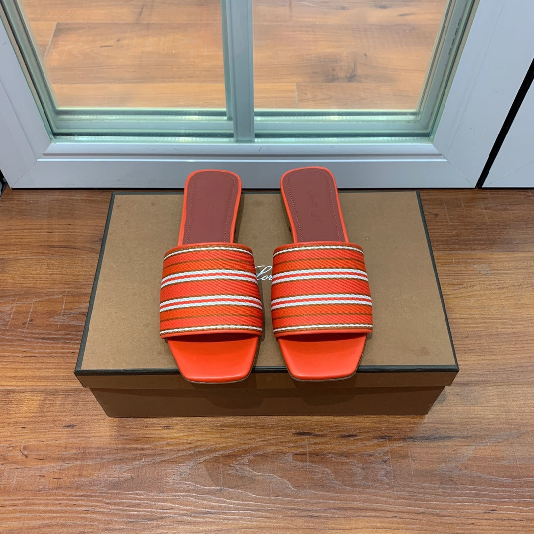 LP RAFFIA CHARMS FLATS SANDAL ORANGE AND WHITE CALFSKIN - 35