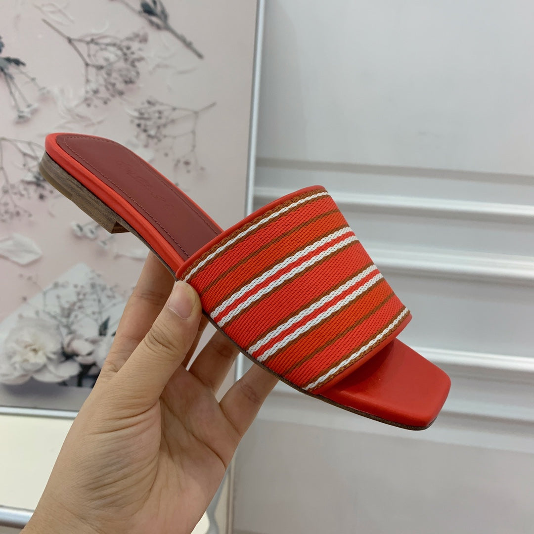LP RAFFIA CHARMS FLATS SANDAL ORANGE AND WHITE CALFSKIN - 35